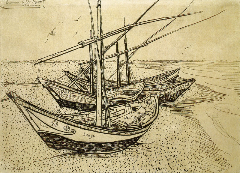 Fishing Boats on the Beach at Les Saintes Maries de la Mer - by Vincent van Gogh