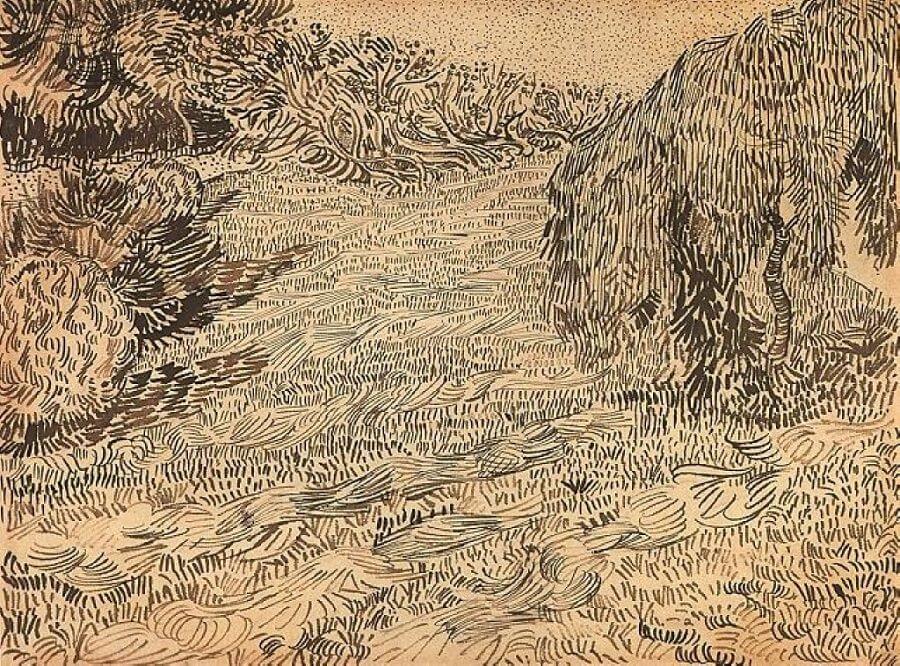 Newly Mowed Lawn with Weeping Tree - by Vincent van Gogh