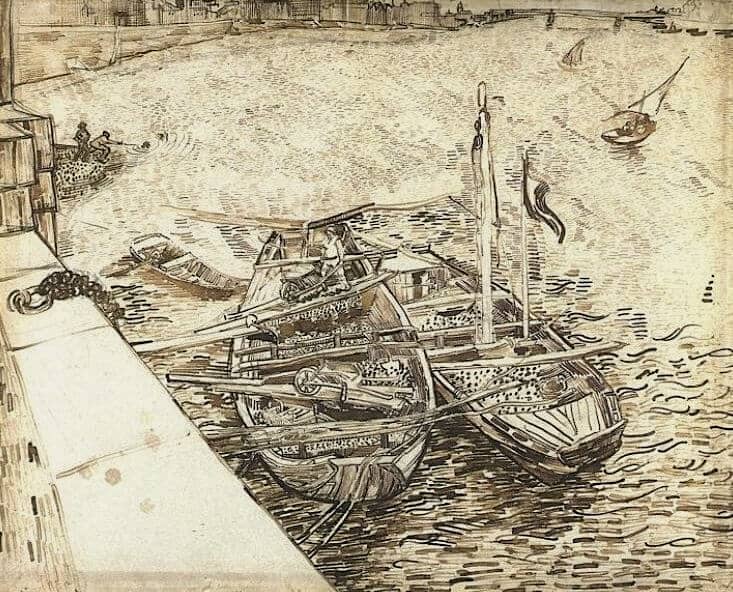 Sand Barges on the Rhone - by Vincent van Gogh