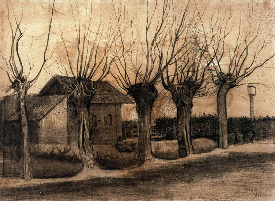 Small House on a Road with Pollar Willows - by Vincent van Gogh