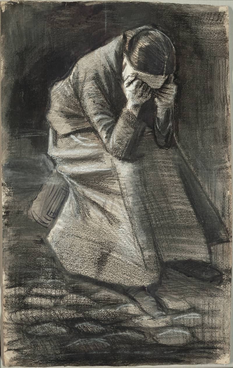 Weeping Woman Seated on a Basket - by Vincent van Gogh
