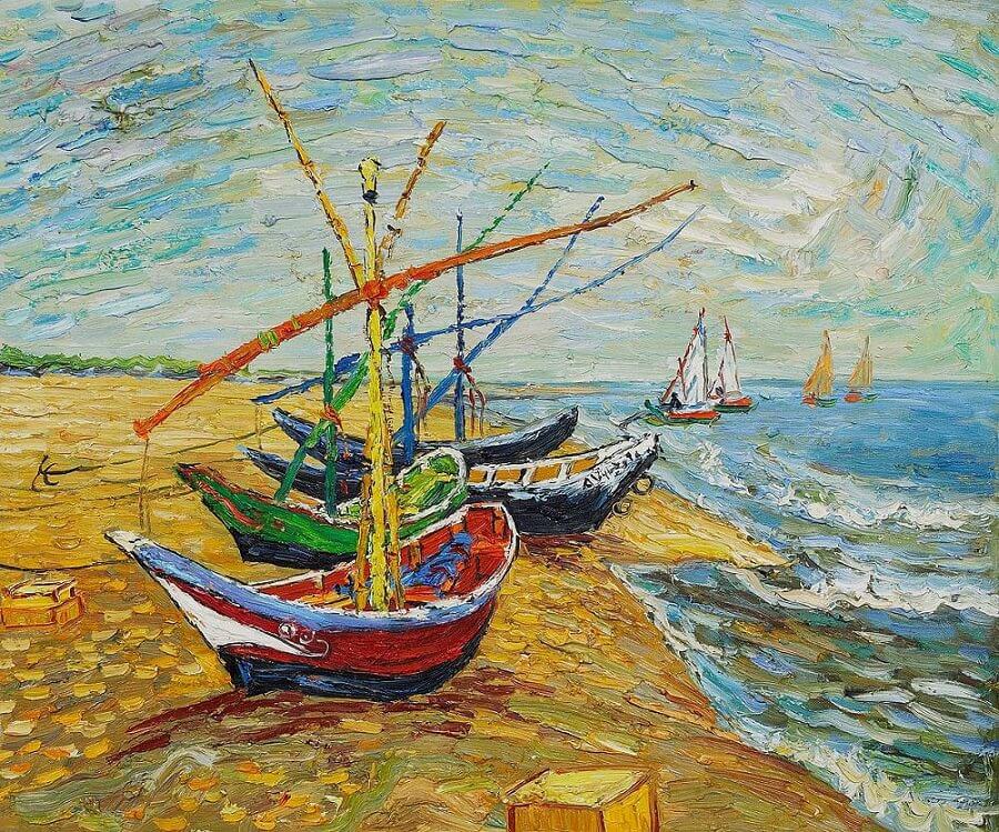 Fishing Boats On The Beach, 1888 by Vincent Van Gogh
