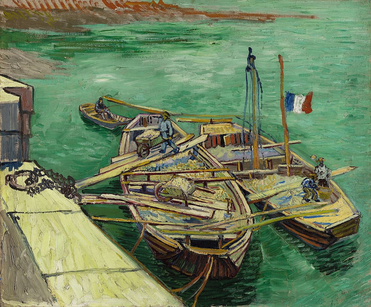Quay with Men Unloading Sand Barges by Vincent van Gogh