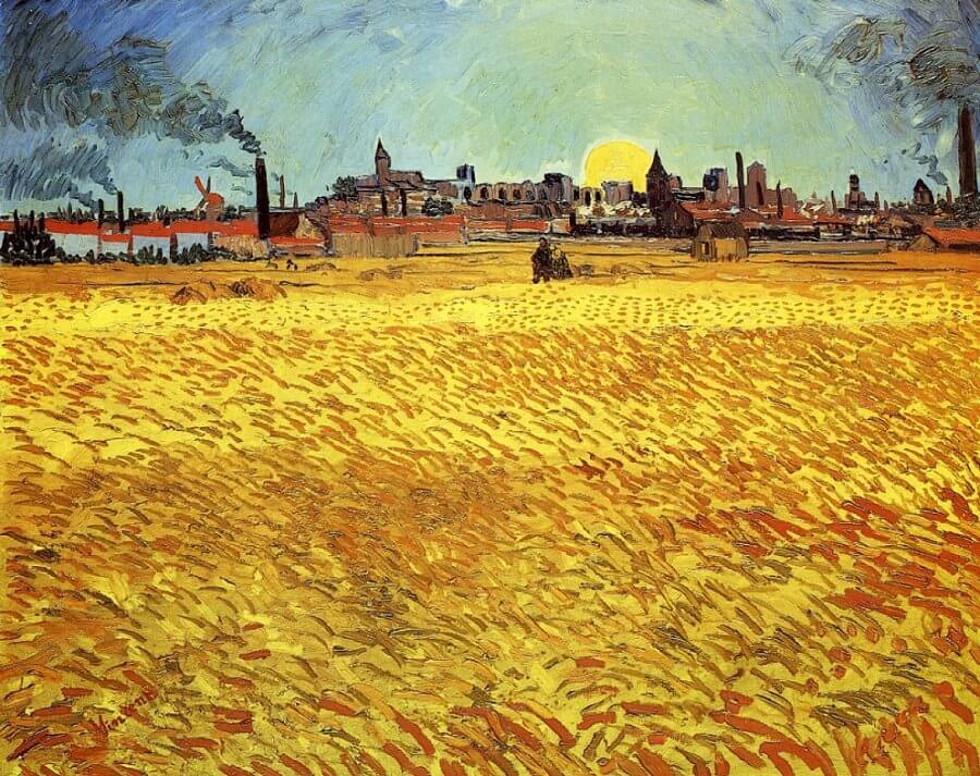 Sunset at Wheat Field, 1888 by Vincent Van Gogh