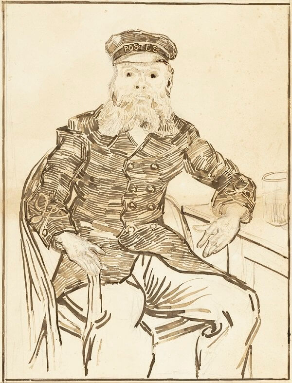 Portrait of the Postman Joseph Roulin Drawing - by Vincent van Gogh