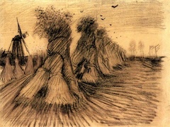 Stooks and a Mill by Vincent van Gogh